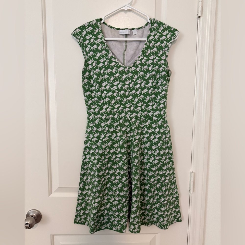 New York & Company Green and White elephant Dress